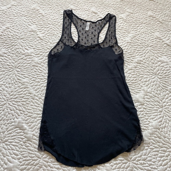 Free People Mesh Lace Polka Dot Black Tank Top Medium NEW - Picture 5 of 5
